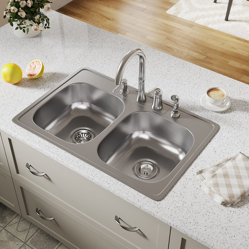 MRDirect Stainless Steel 33" x 22" Double Basin Drop-In Kitchen Sink 33 X 22 Stainless Steel Kitchen Sink